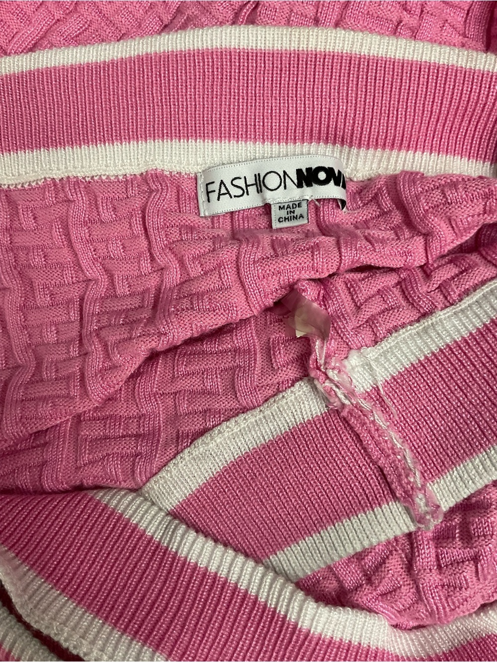 Fashion nova Pink Knit Button-Front Sheath Dress with White Trim - Picture 7 of 7